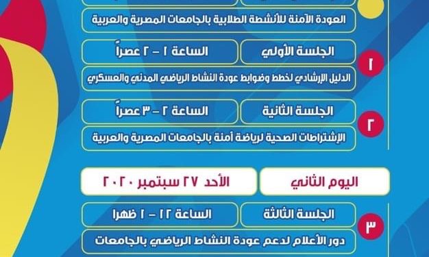 26 سبتمبر..أول مؤتمر دولي بنظام الهجين عّن العودة الآمنة للنشاط الرياضي بالجامعات