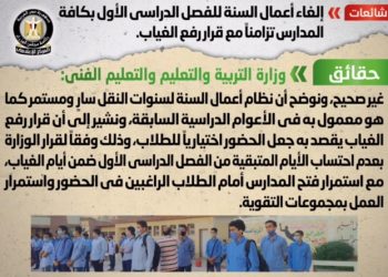 الحكومة توضح حقيقة إلغاء أعمال السنة للفصل الدراسي الأول تزامناً مع قرار رفع الغياب بالمدارس