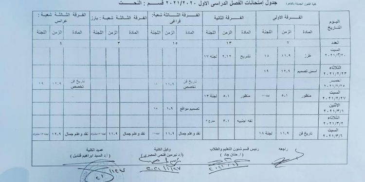فنون جميلة حلوان تعلن جداول امتحانات الفصل الدراسي الأول