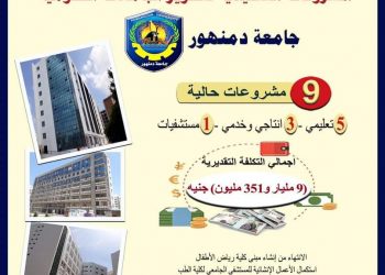 التعليم العالي: مشروعات جامعة دمنهور بتكلفة 9 مليار و351 مليون جنيه