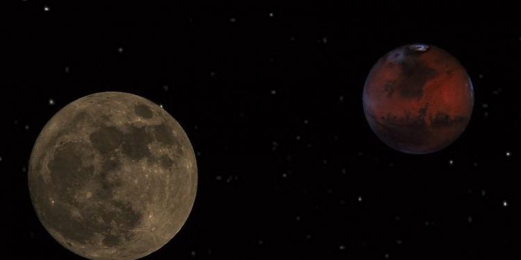 القومي للبحوث الفلكية يرصد ظاهرة اقتران القمر مع المريخ الأحمر