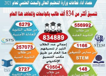 التعليم العالي: تنسيق 834 ألف طالب بالجامعات والمعاهد في 2021