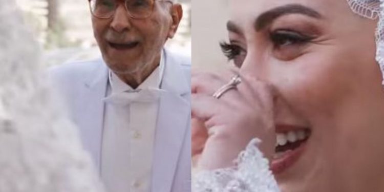 بعيون مليئة بدموع الفرحة.. لحظات مؤثرة من زفاف حفيدة عبد الرحمن أبو زهرة