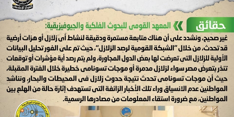 حقيقة تعرض مصر لموجة “تسونامي” وزلازل مدمرة خلال الأيام المقبلة