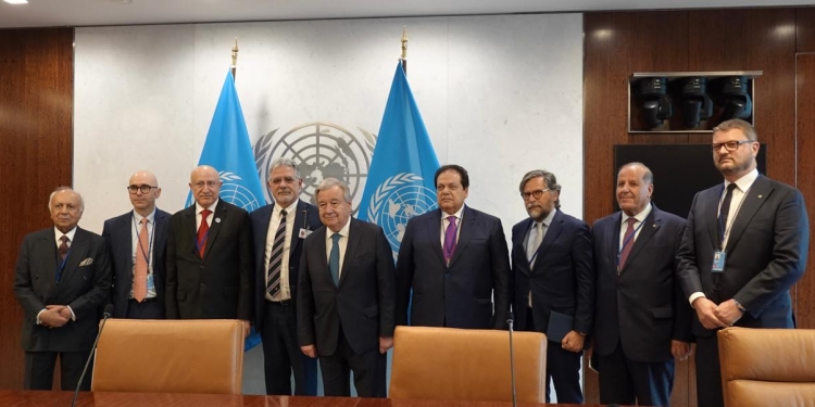 محمد أبو العينين يشارك في مباحثات مع الأمين العام للأمم المتحدة ضمن وفد برلمان البحر المتوسط