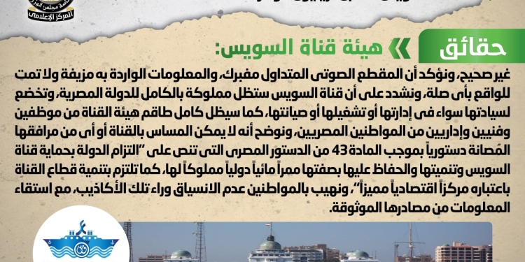 تداول مقطع صوتي يزعم اعتزام الحكومة بيع قناة السويس مقابل تريليون دولار