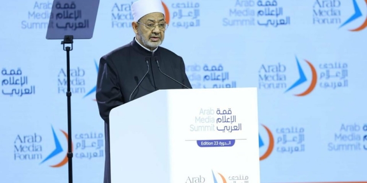 شيخ الأزهر في كلمته أمام «قمة الإعلام العربي» بدبي