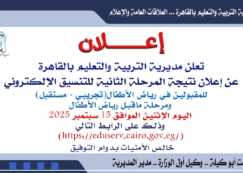 استعلم الآن.. نتيجة المرحلة الثانية للتنسيق الإلكتروني لرياض الأطفال بالقاهرة