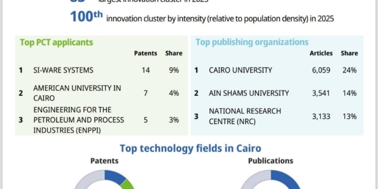 مدينة القاهرة الكتلة العربية والإفريقية الوحيدة المصنفة ضمن أكبر 100 كتلة ابتكار عالميًا
