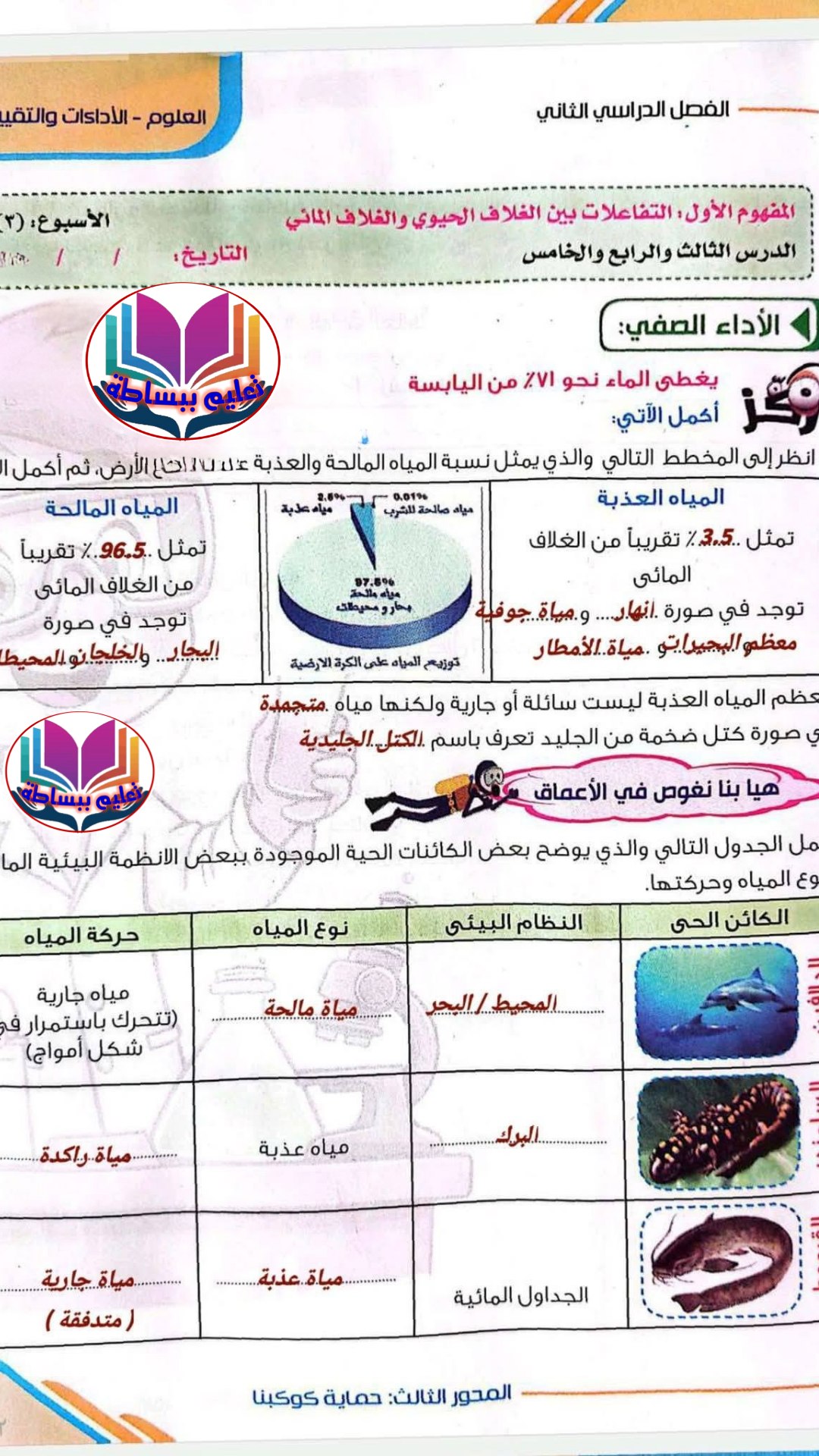 حل تقييمات الاسبوع الثالث علوم الصف الخامس الابتدائي