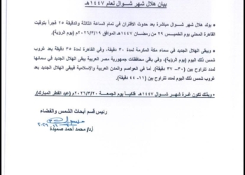 البحوث الفلكية تعلن موعد أول ايام عيد الفطر